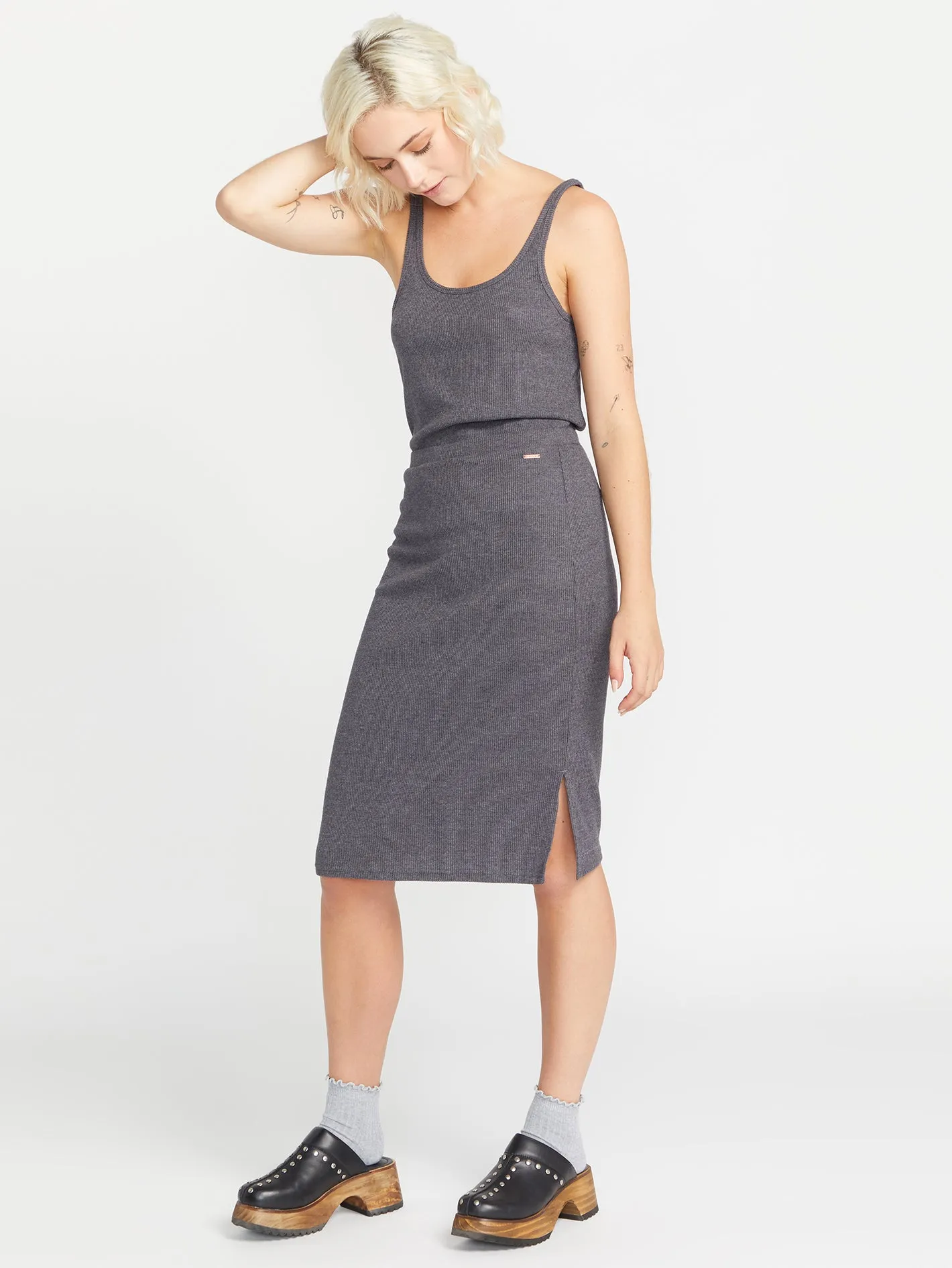 Lived in Lounge Rib Skirt - Rinsed Black