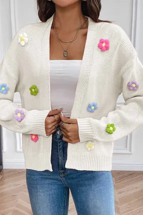 Long Sleeve Floral Knitted Cardigan