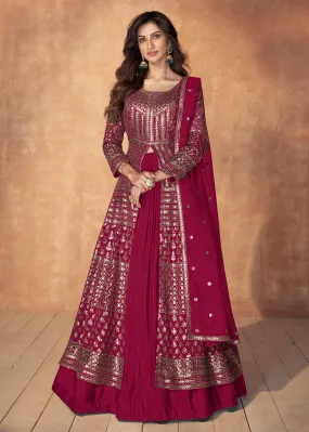 Magenta Pink Skirt Style Embroidered Wedding Anarkali Suit