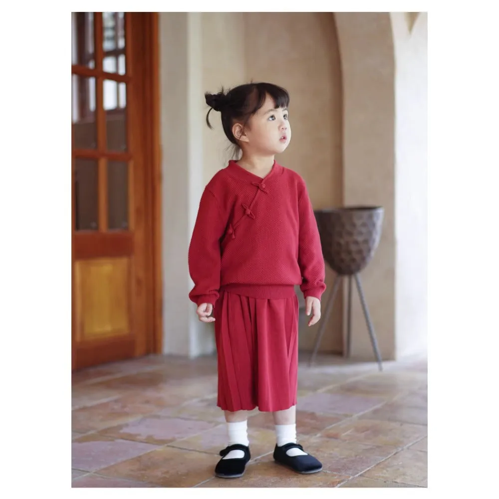 MaNa Girls Red Cotton Knitted Skirt