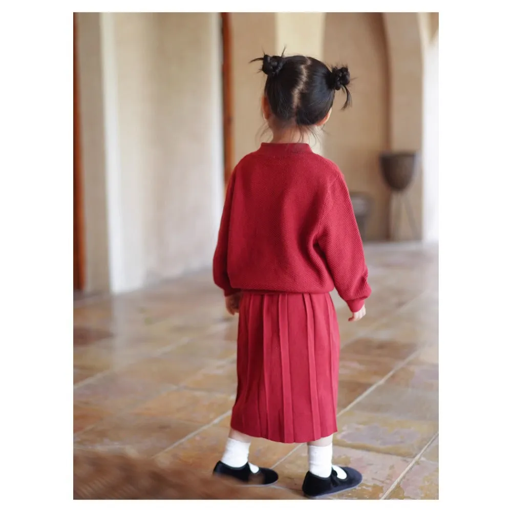 MaNa Girls Red Cotton Knitted Skirt