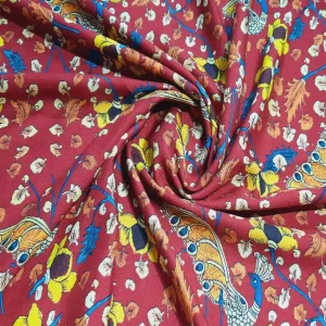 Maroon Madhubani print Viscose Fabric