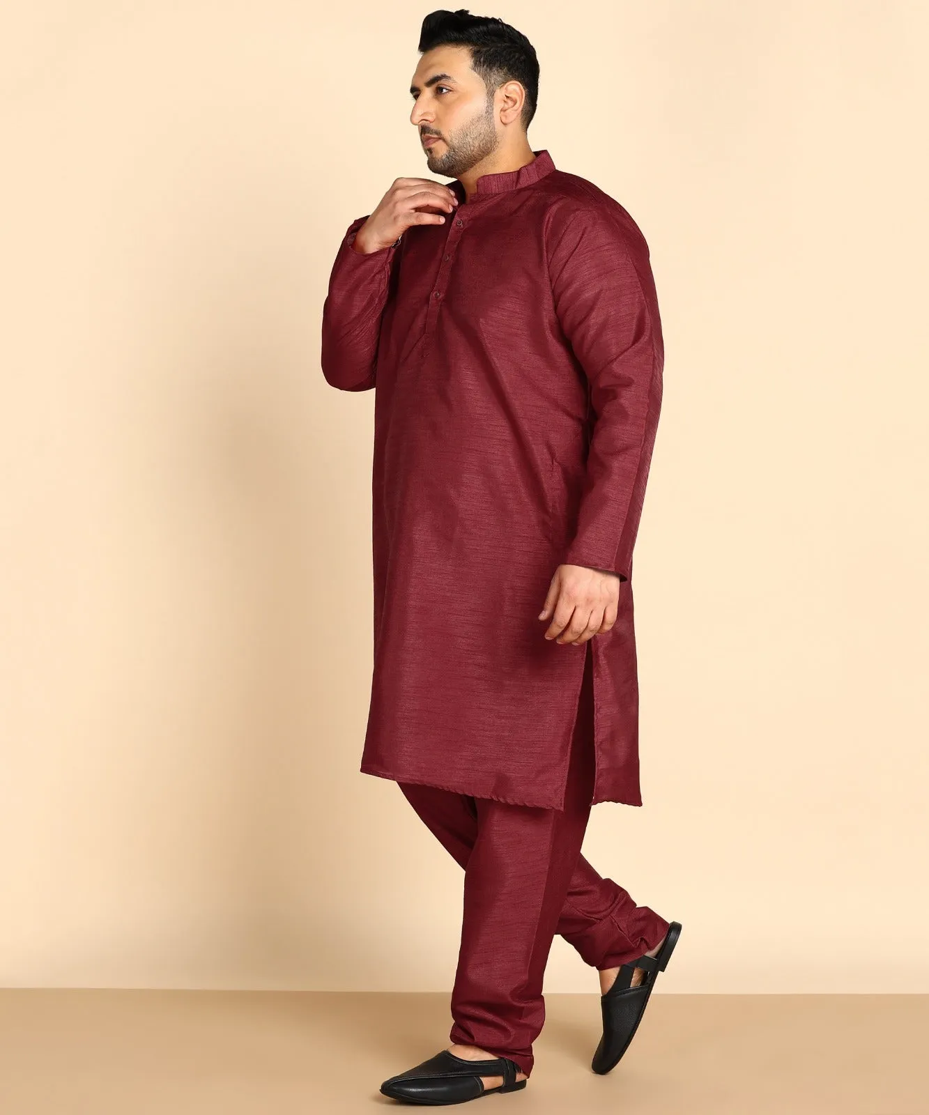 Maroon Straight Raw Silk Kurta Set