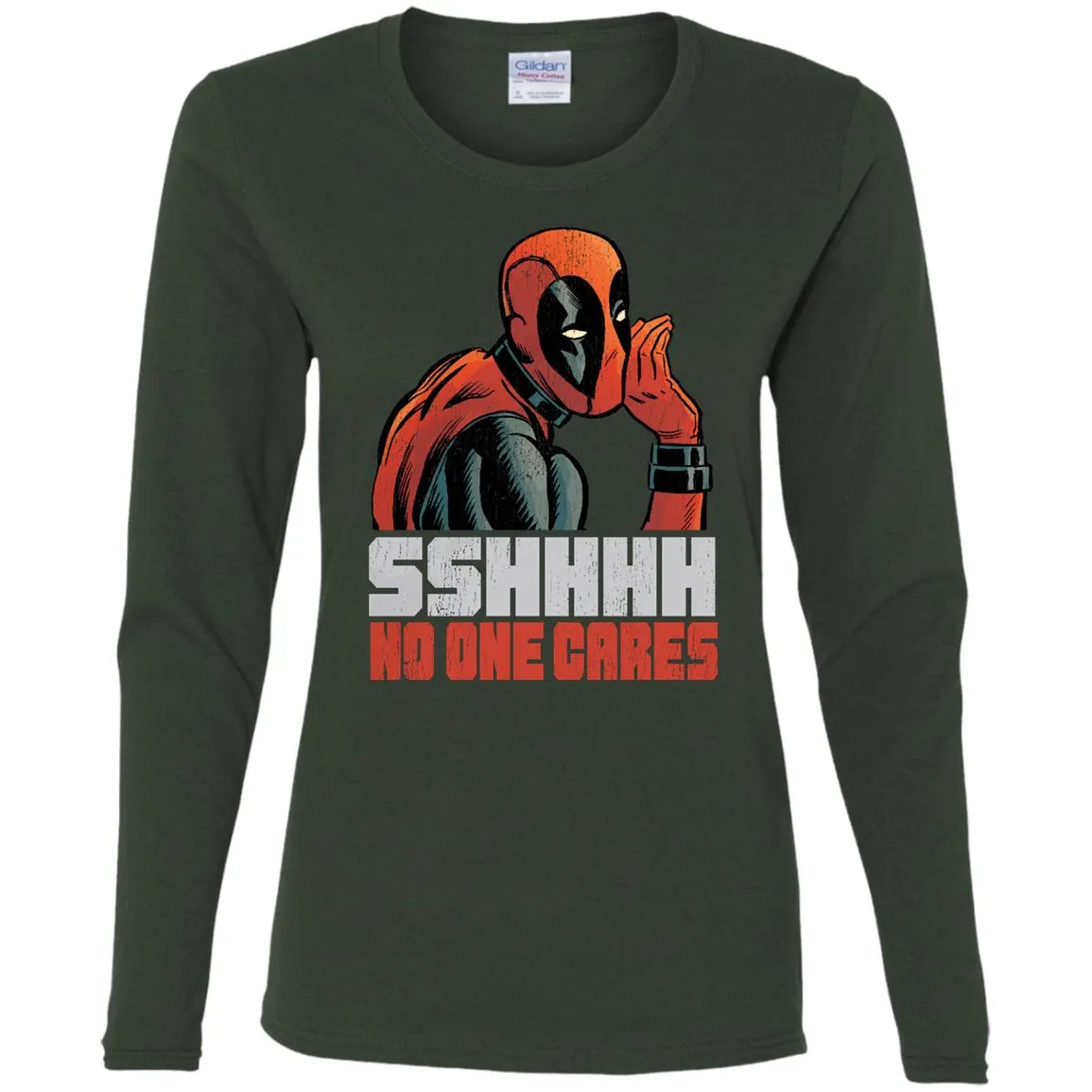 Marvel Deadpool Shhh No One Cares Whisper Women Long Sleeve Shirt