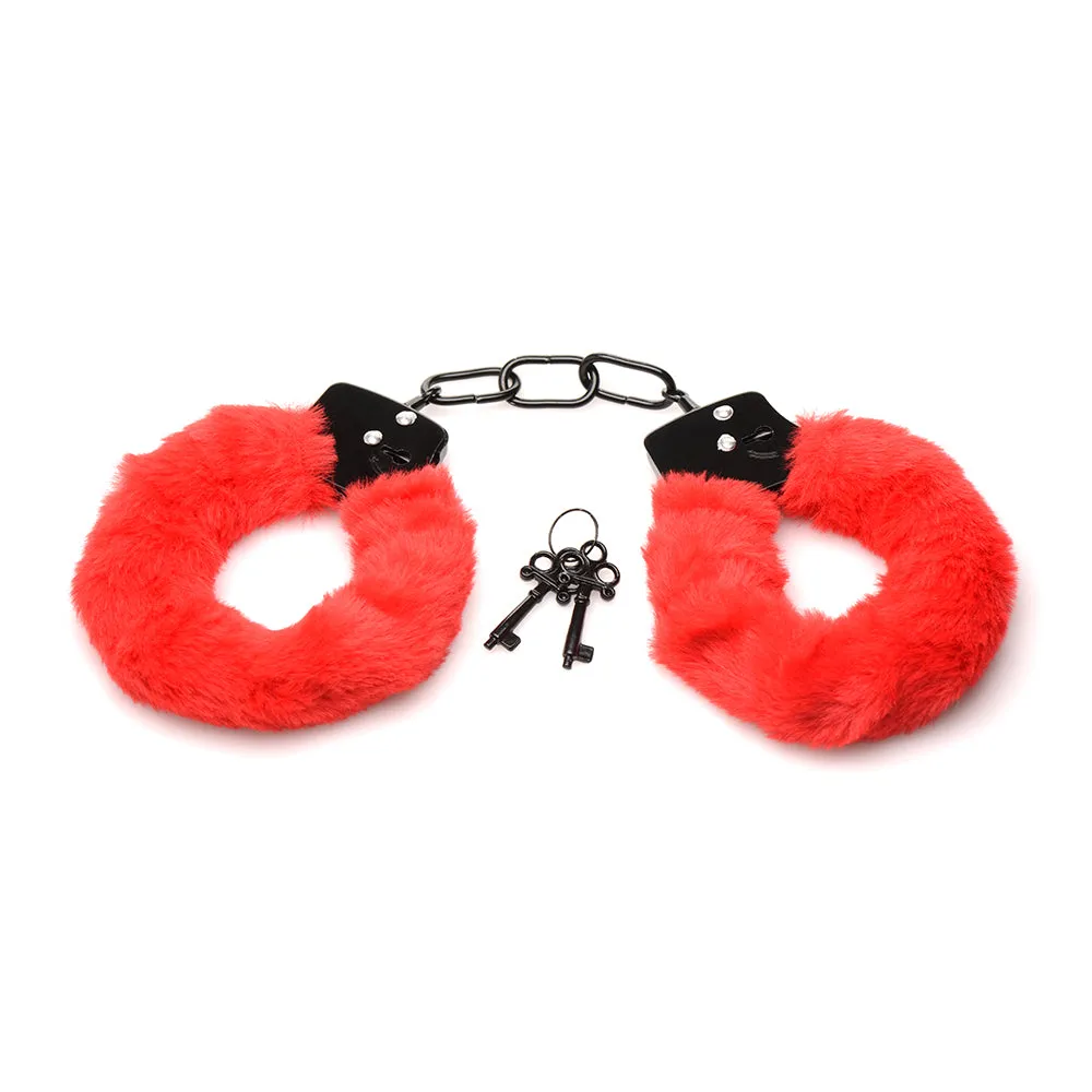 Master Series Cuffed in Fur Furry Handcuffs Red