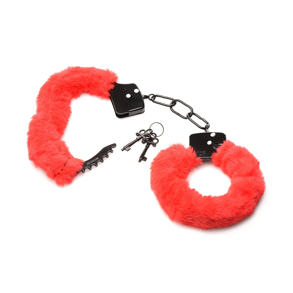 Master Series Cuffed in Fur Furry Handcuffs Red