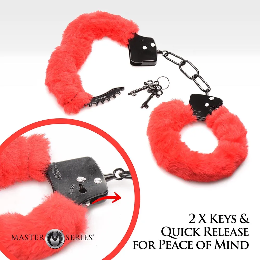 Master Series Cuffed in Fur Furry Handcuffs Red