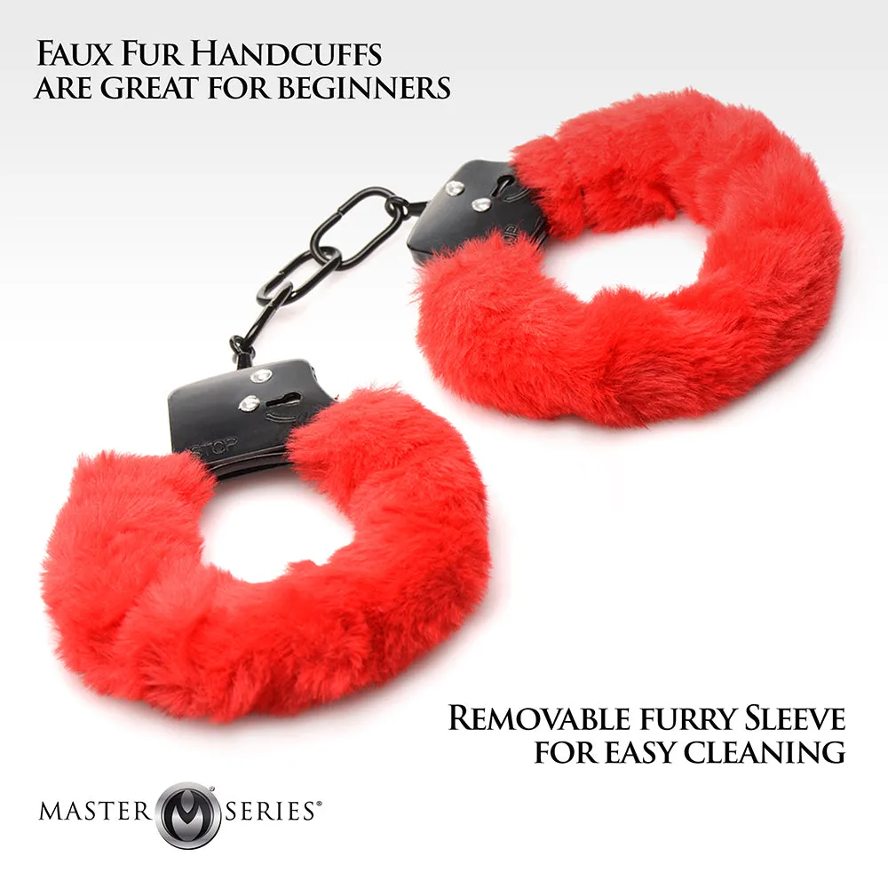 Master Series Cuffed in Fur Furry Handcuffs Red