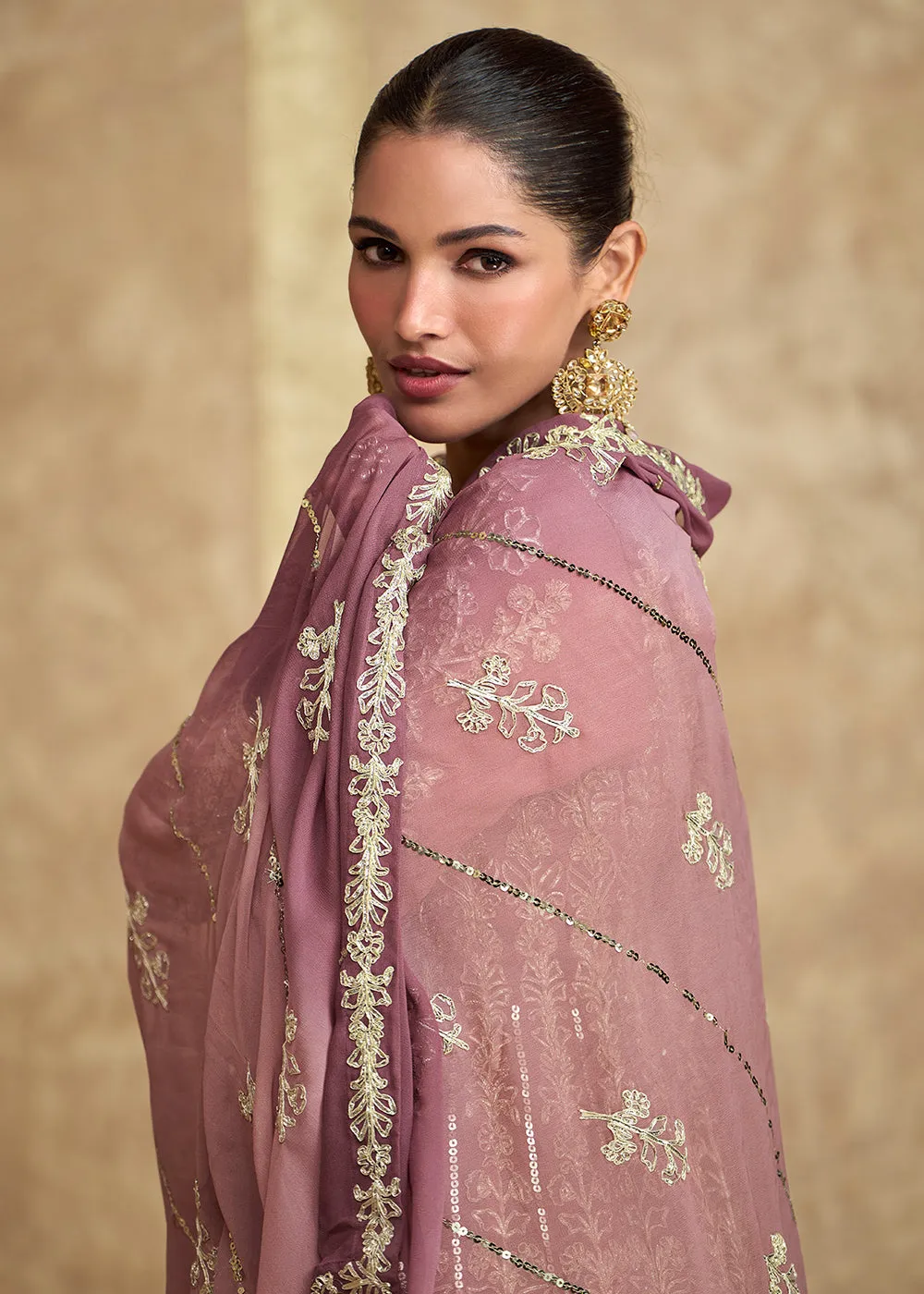 Mauve & Pink Ombre Slit Georgette Skirt Style Anakali Suit