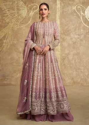 Mauve & Pink Ombre Slit Georgette Skirt Style Anakali Suit