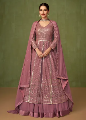 Mauve Purple Georgette Wedding Party Skirt Anarkali Suit