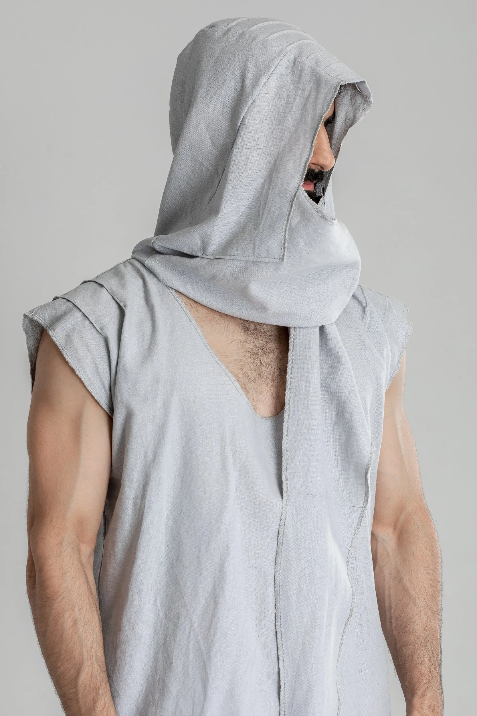 Men hooded linen shirt