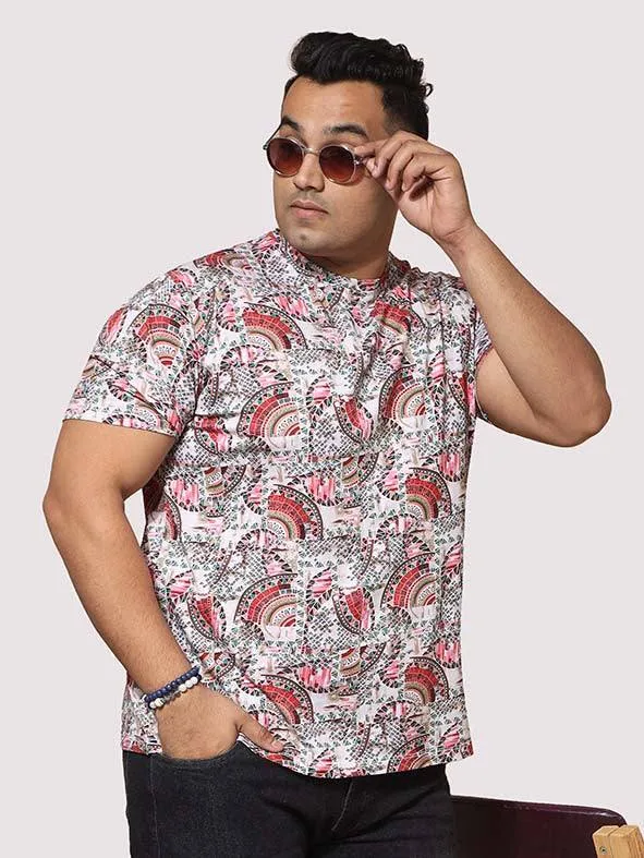 Men Plus Size Ethnic Red Digital Printed Round Neck T-Shirt