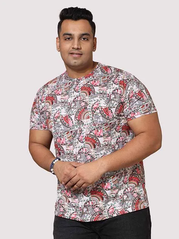 Men Plus Size Ethnic Red Digital Printed Round Neck T-Shirt