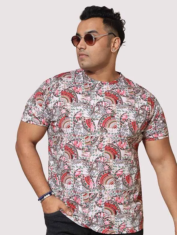 Men Plus Size Ethnic Red Digital Printed Round Neck T-Shirt