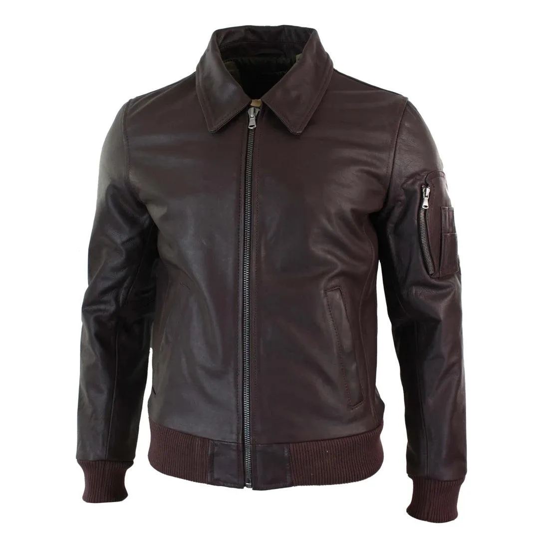 Mens Genuine Real Leather Harrington Bomber MA1 Classic Pilot MOD Jacket