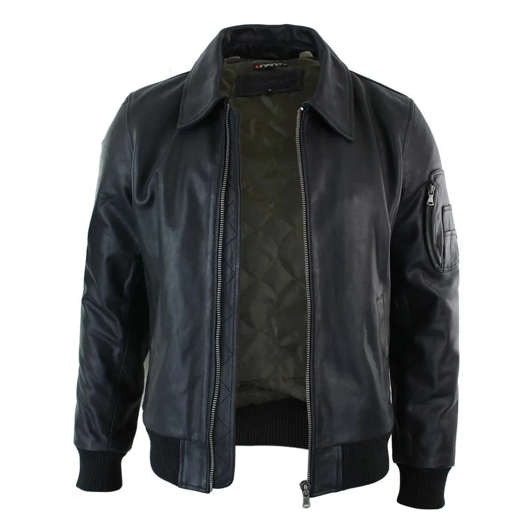 Mens Genuine Real Leather Harrington Bomber MA1 Classic Pilot MOD Jacket