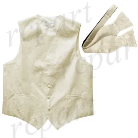 Men's paisley Tuxedo VEST Waistcoat_self tie bowtie ivory