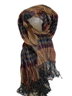 Mens Scarf - Unisex Scarf - Camel Red Blue Plaid