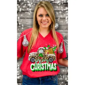 Merry Christmas Truck on Bella Canvas V-Neck Tee