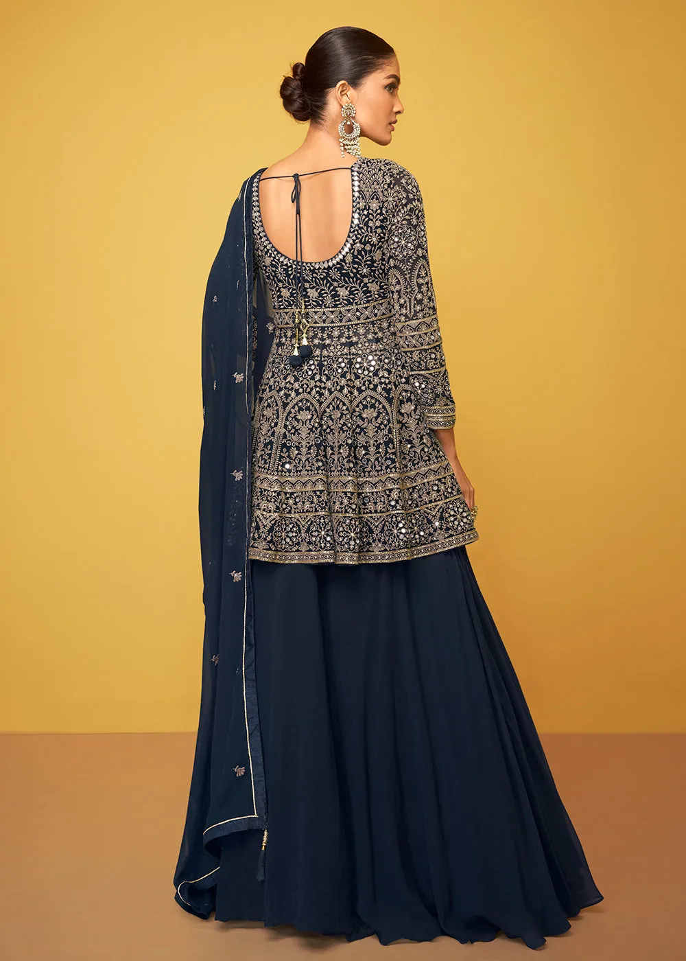 Midnight Blue Georgette Fabric Skirt Style Designer Palazzo Suit