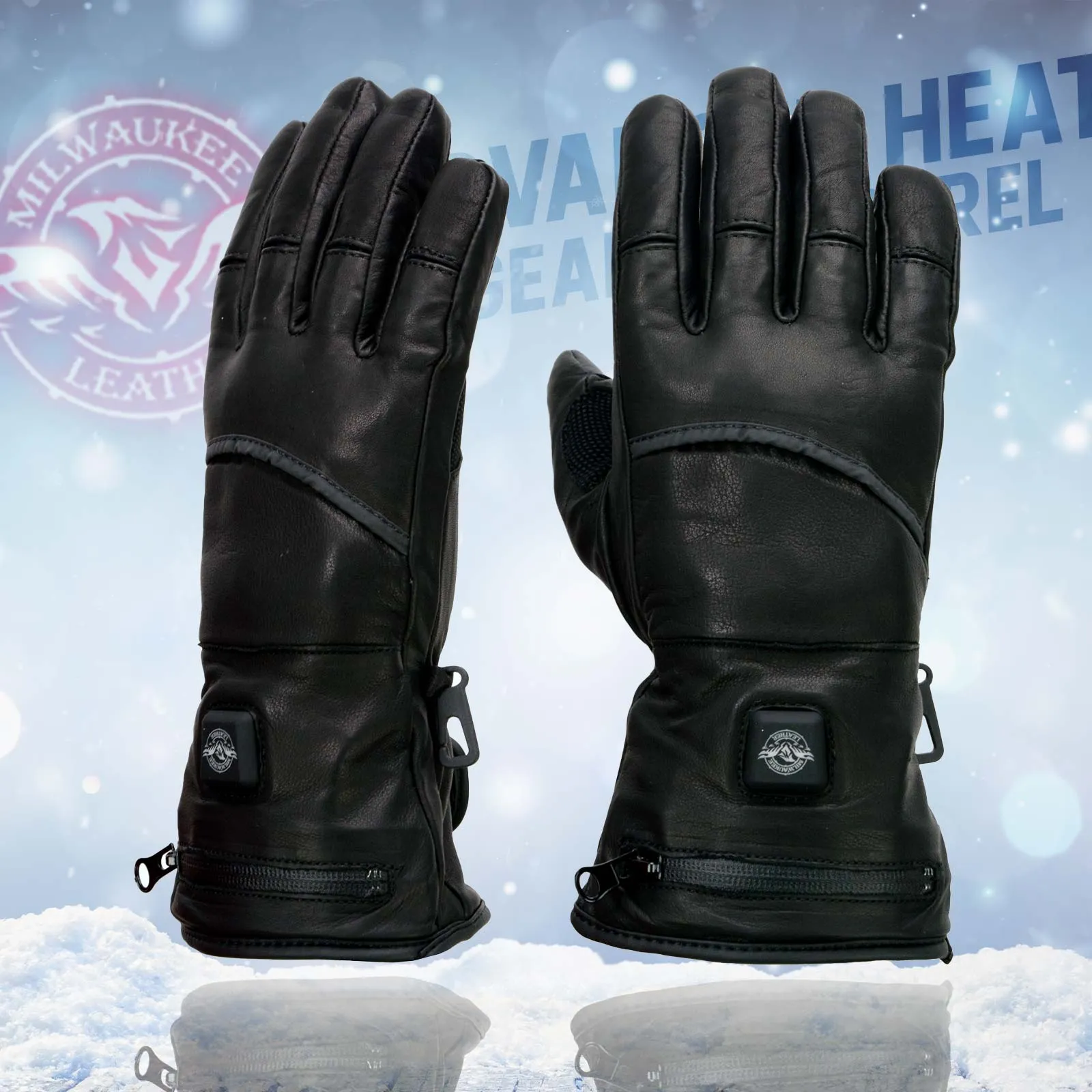 Milwaukee Leather MG7713SET Women's Heated Black Leather Winter Gloves w/ Battery Pack-Wire Harness and i-Touch