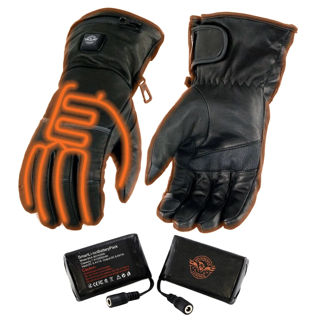 Milwaukee Leather MG7713SET Women's Heated Black Leather Winter Gloves w/ Battery Pack-Wire Harness and i-Touch