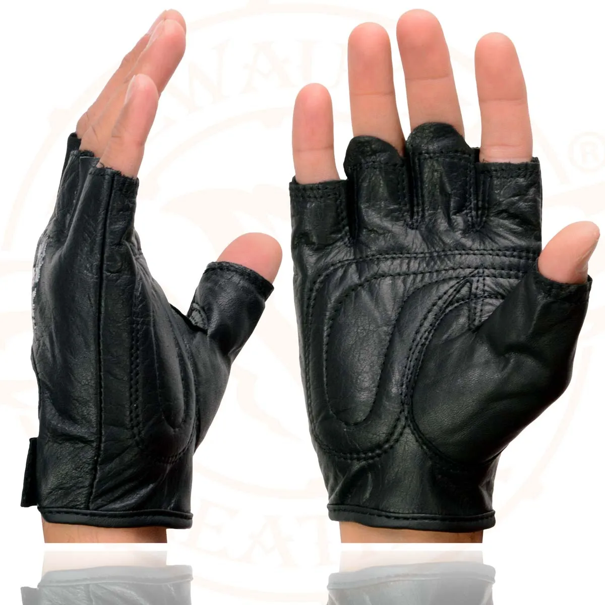 Milwaukee Leather SH351 Men's 'Flaming Skull' Black Leather Fingerless