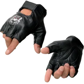 Milwaukee Leather SH351 Men's 'Flaming Skull' Black Leather Fingerless