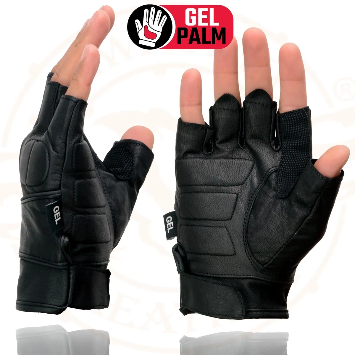 Milwaukee Leather SH462 Men's Black Leather Gel Palm Fingerless