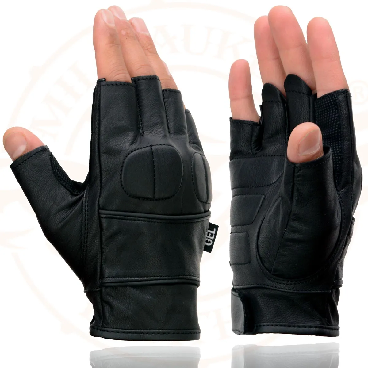 Milwaukee Leather SH462 Men's Black Leather Gel Palm Fingerless