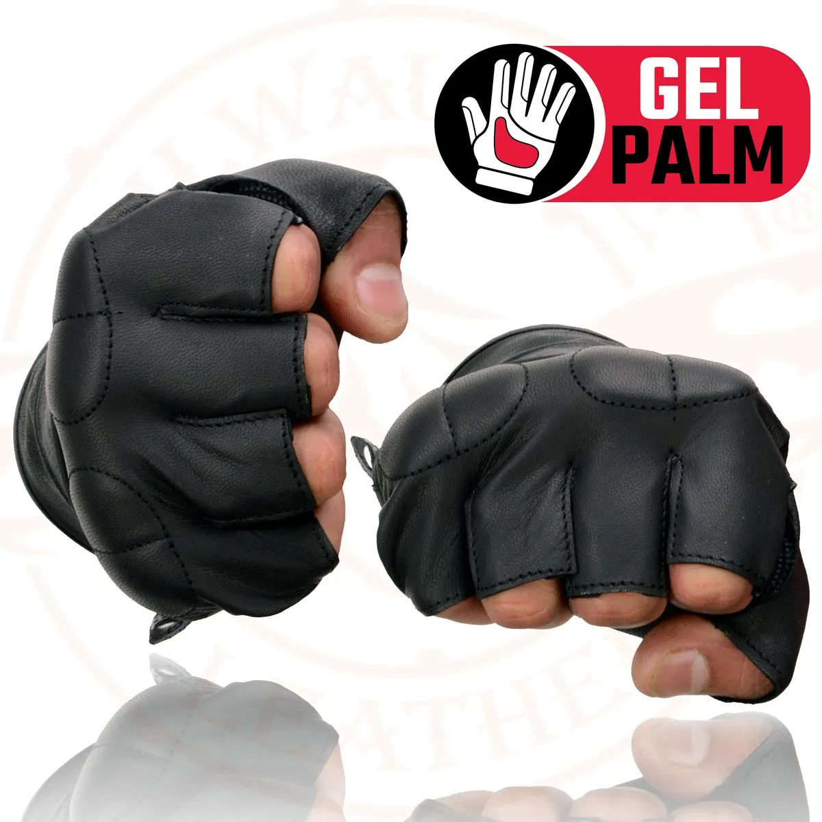 Milwaukee Leather SH462 Men's Black Leather Gel Palm Fingerless