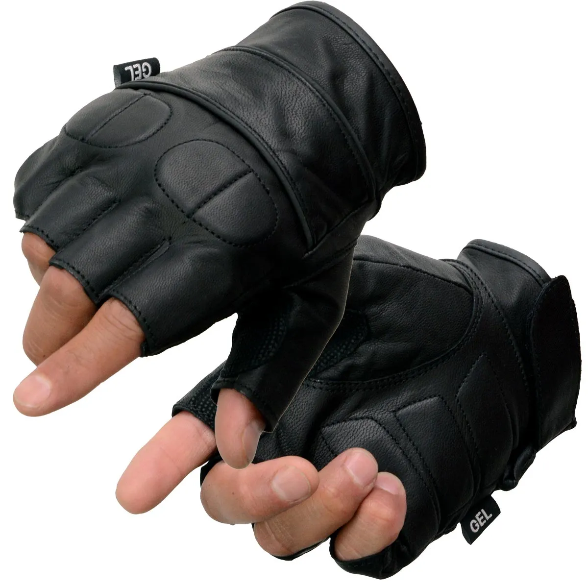 Milwaukee Leather SH462 Men's Black Leather Gel Palm Fingerless