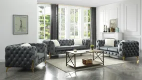 Moderno Grey Velvet Living Set with Gold Accents