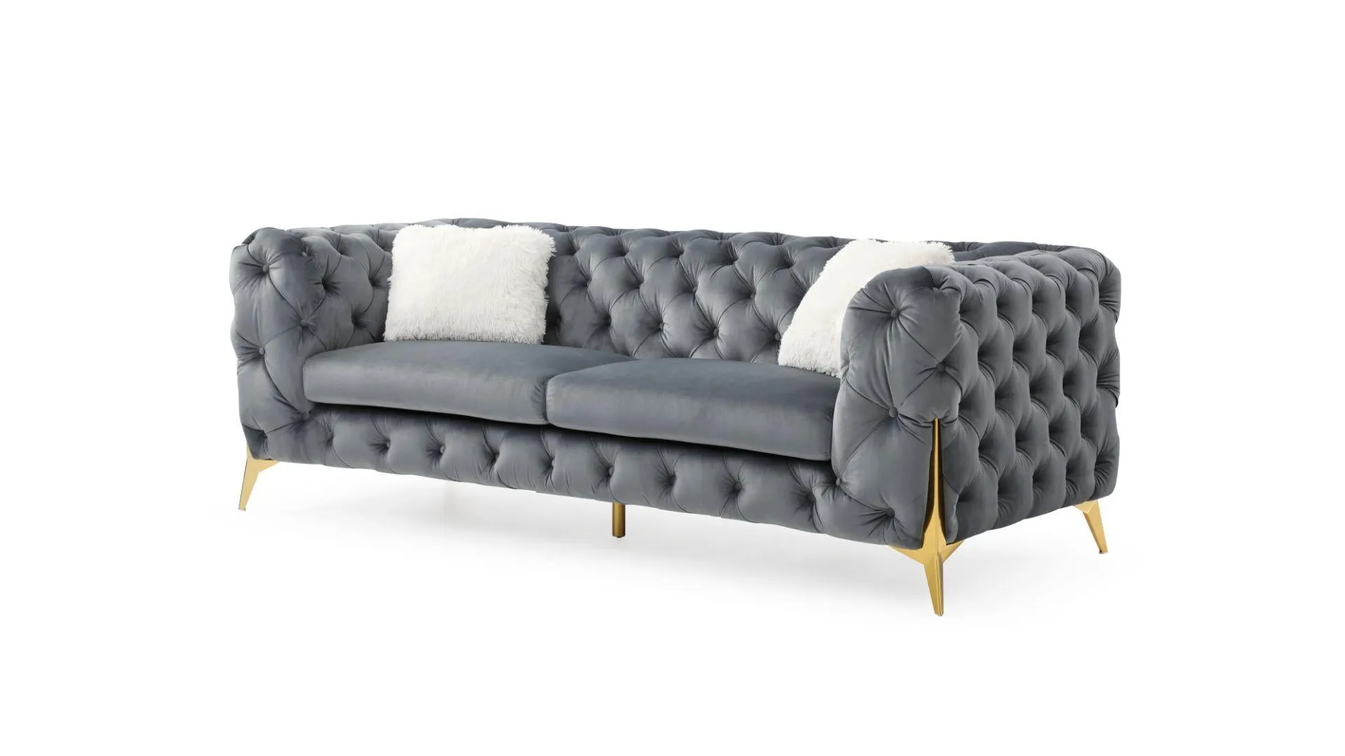 Moderno Grey Velvet Living Set with Gold Accents