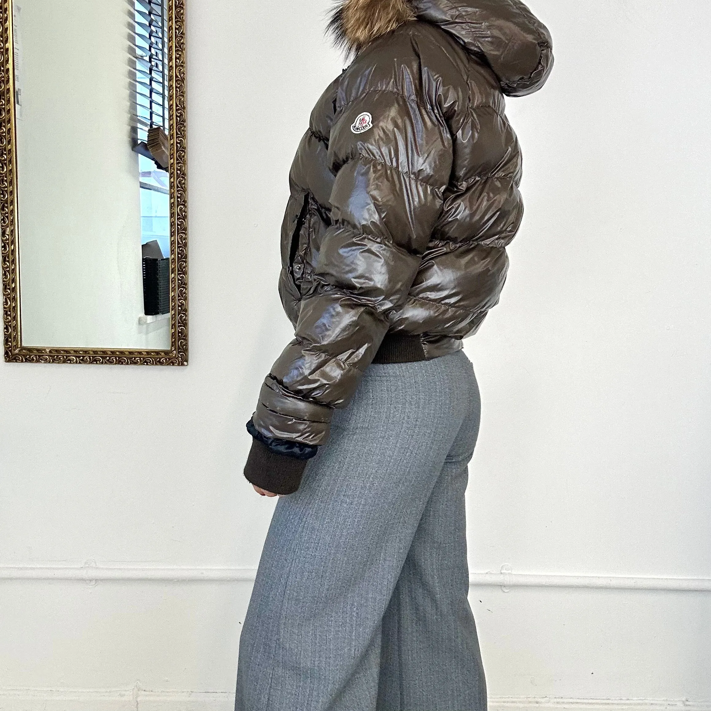 moncler brown hooded puffer coat