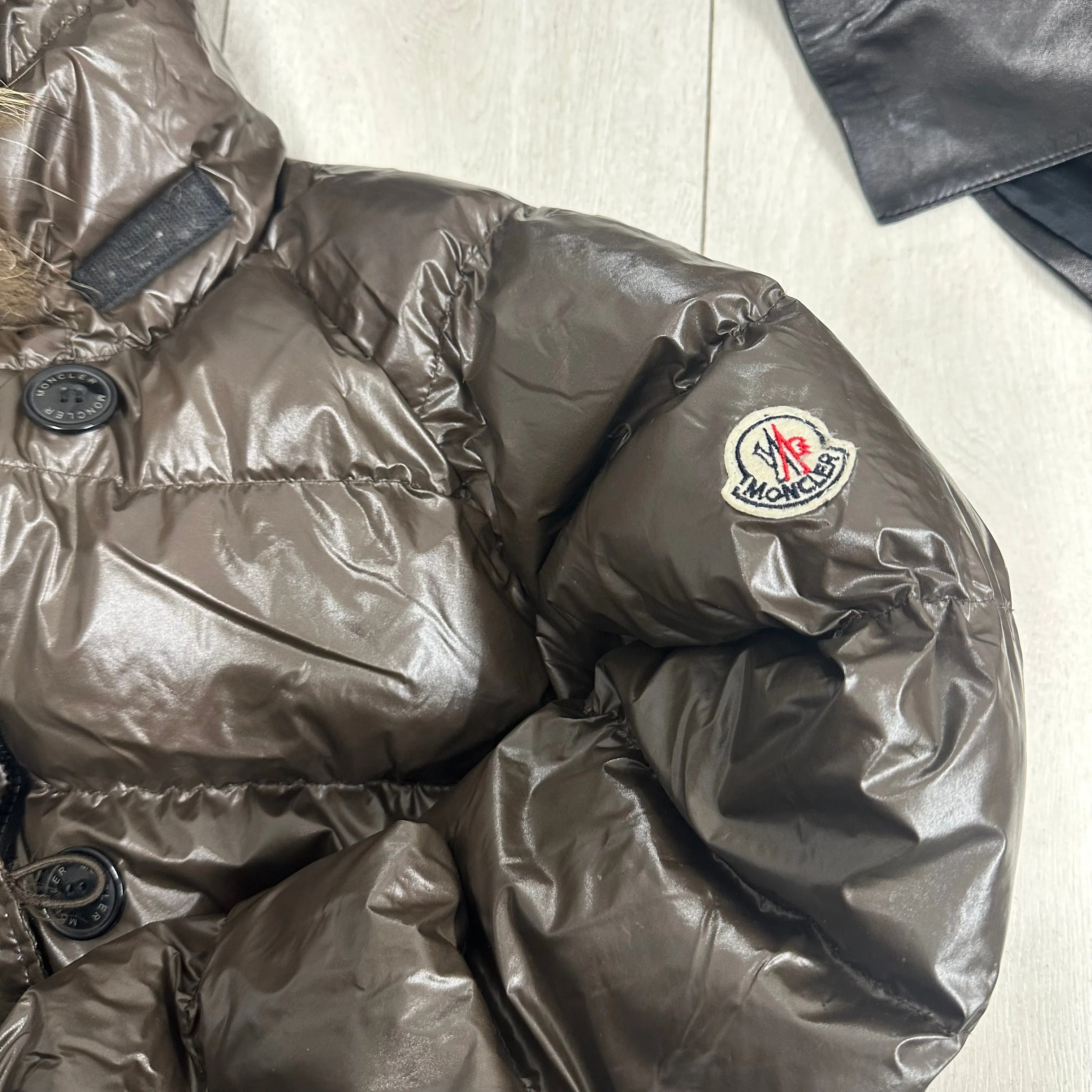 moncler brown hooded puffer coat