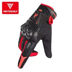 MOTOWOLF Motorcycle Gloves Leather Summer Breathable Carbon Fiber  Motocross Motorbike Riding Gloves