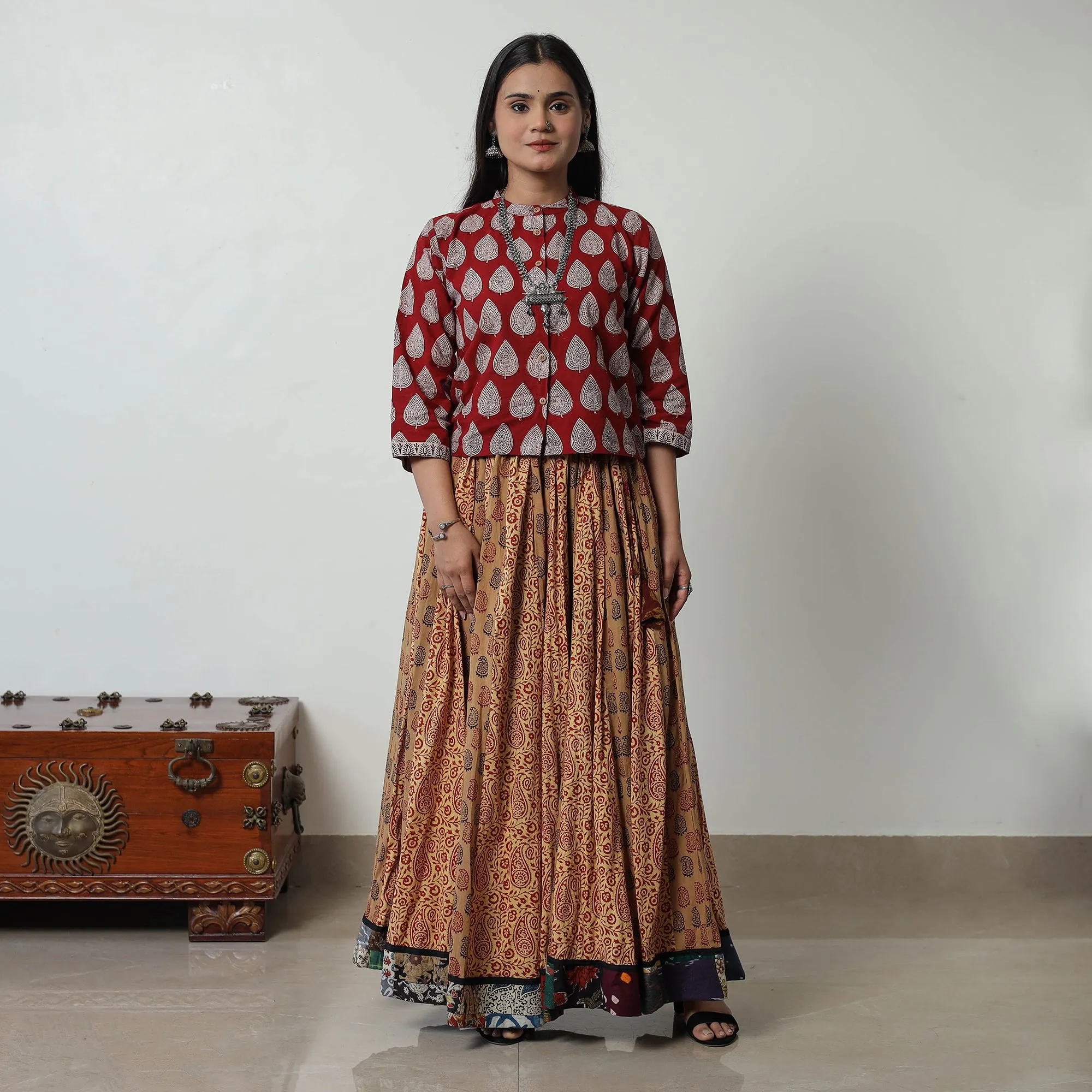 Multicolor - Bagh Print Skirt with 24 Kali Patchwork 03