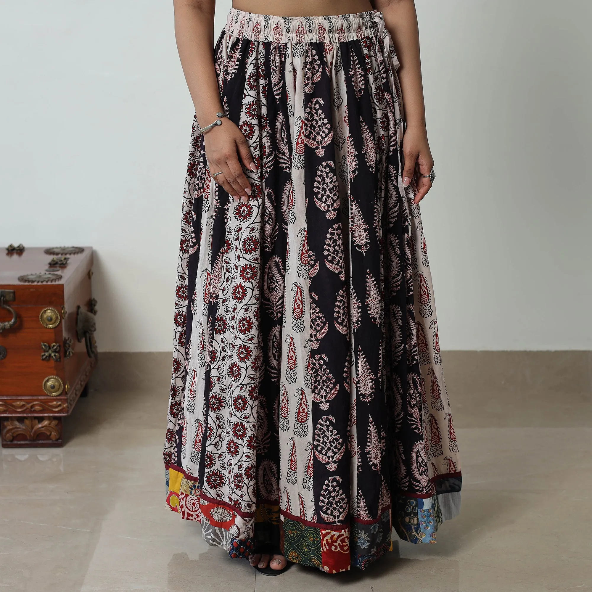 Multicolor - Bagh Print Skirt with 24 Kali Patchwork 10