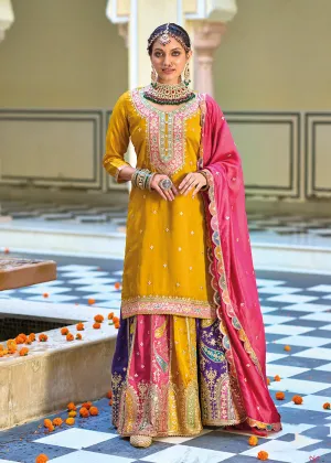 Multicolor Mustard Premium Silk Kurti Style Lehenga Suit