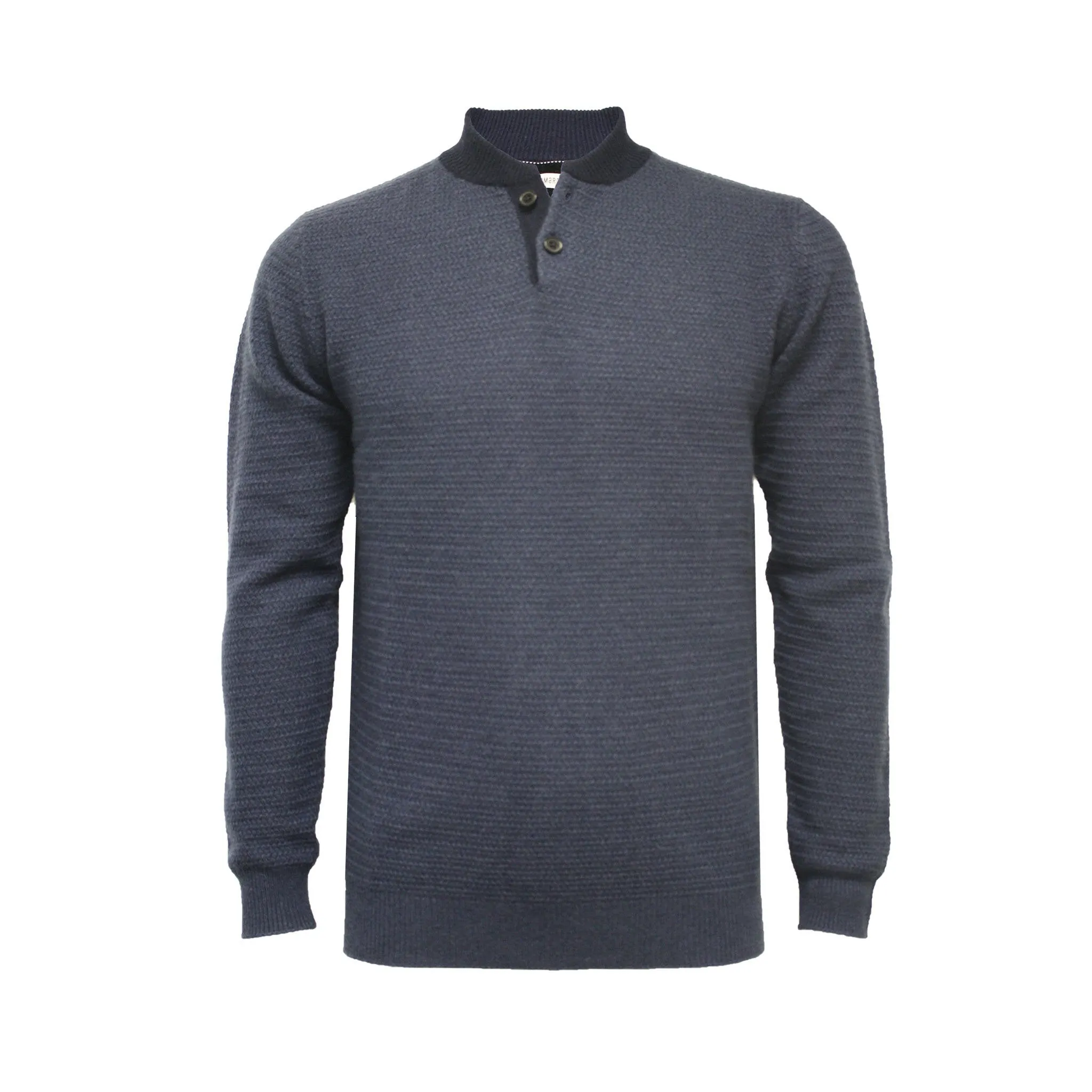 Navy Cashmere Button Neck Sweater Hunter