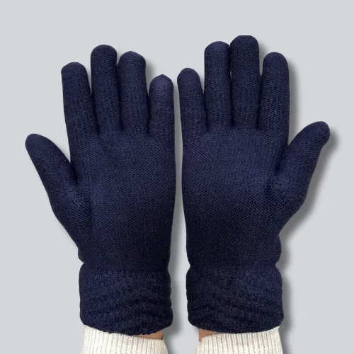 Navy Knit Fleece-Lined Gloves