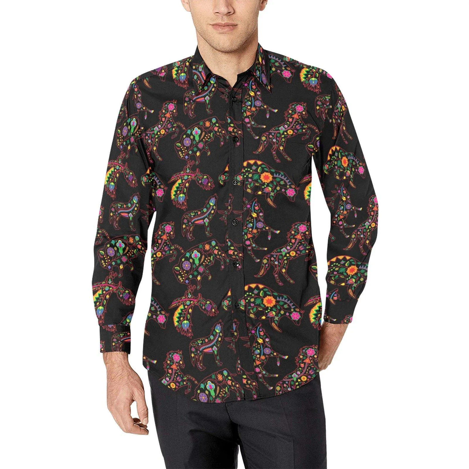 Neon Floral Animals Dress Shirt