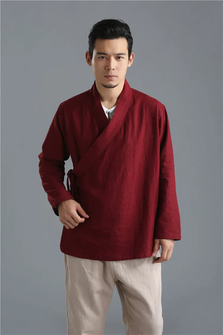 New Retro Ethnic Han Wing Chun Uniform, Pure Linen Shirts, Tops, Loose Tunic