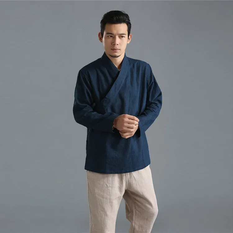 New Retro Ethnic Han Wing Chun Uniform, Pure Linen Shirts, Tops, Loose Tunic