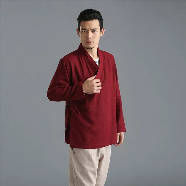 New Retro Ethnic Han Wing Chun Uniform, Pure Linen Shirts, Tops, Loose Tunic