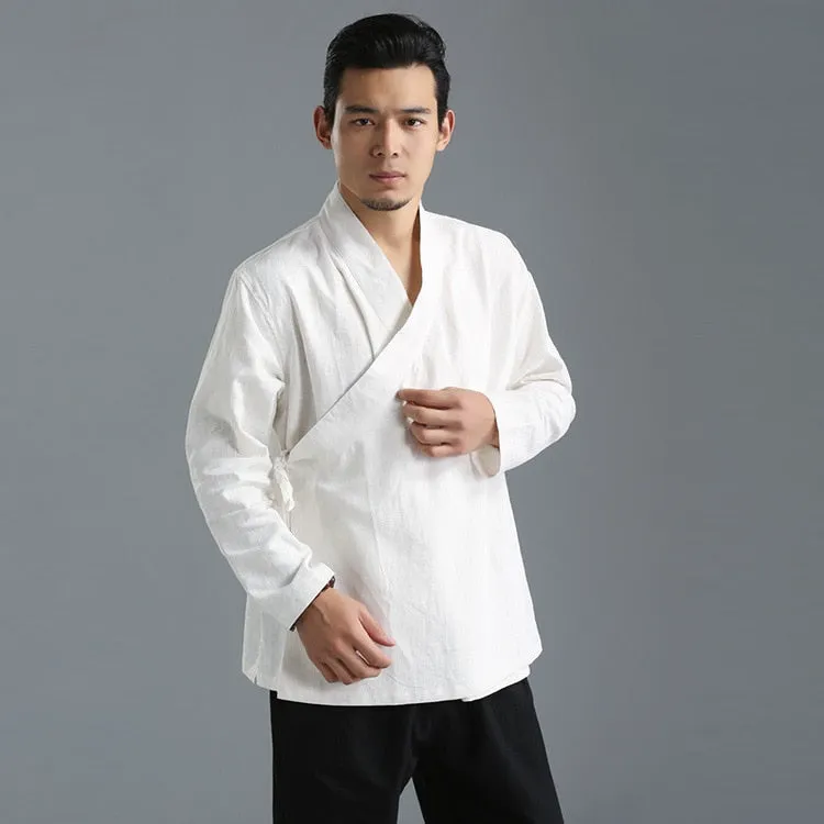 New Retro Ethnic Han Wing Chun Uniform, Pure Linen Shirts, Tops, Loose Tunic