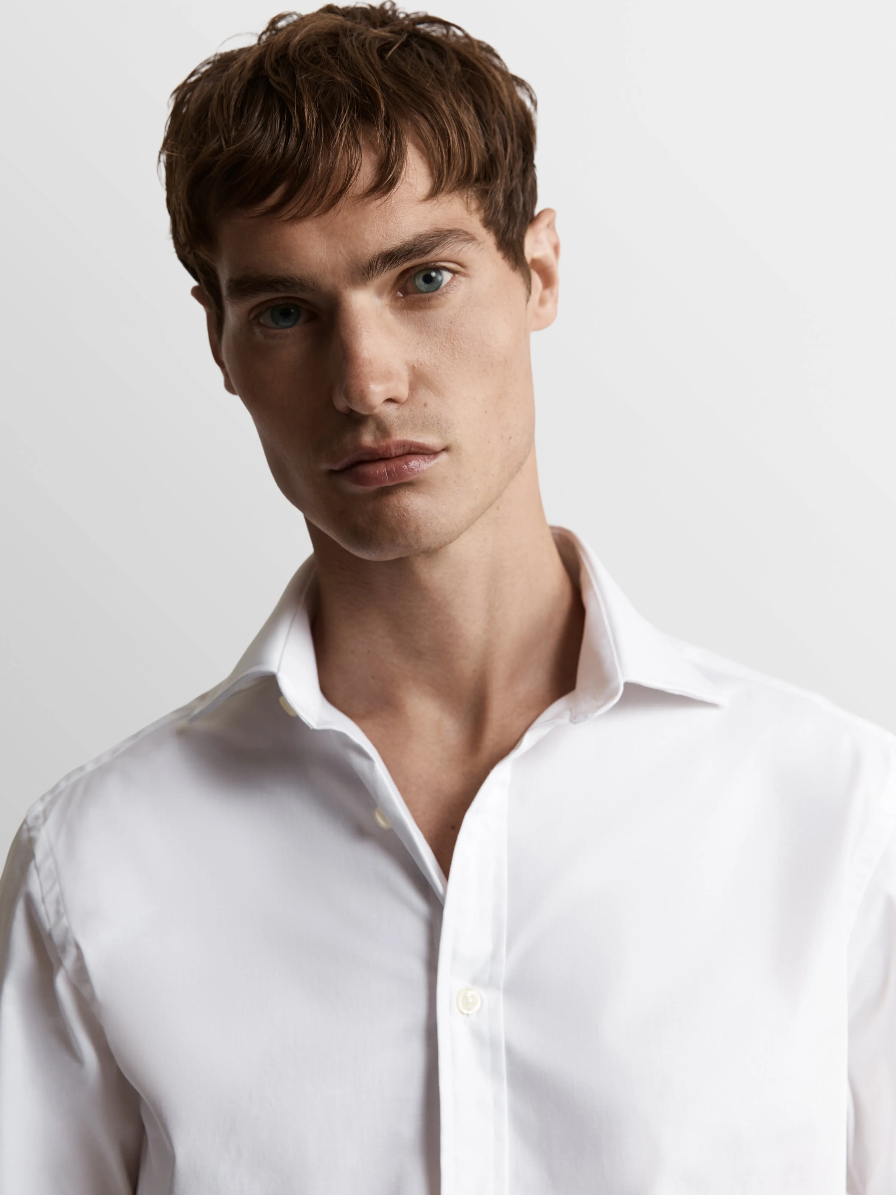 Non-Iron White Twill Super Fitted Double Cuff Classic Collar Shirt