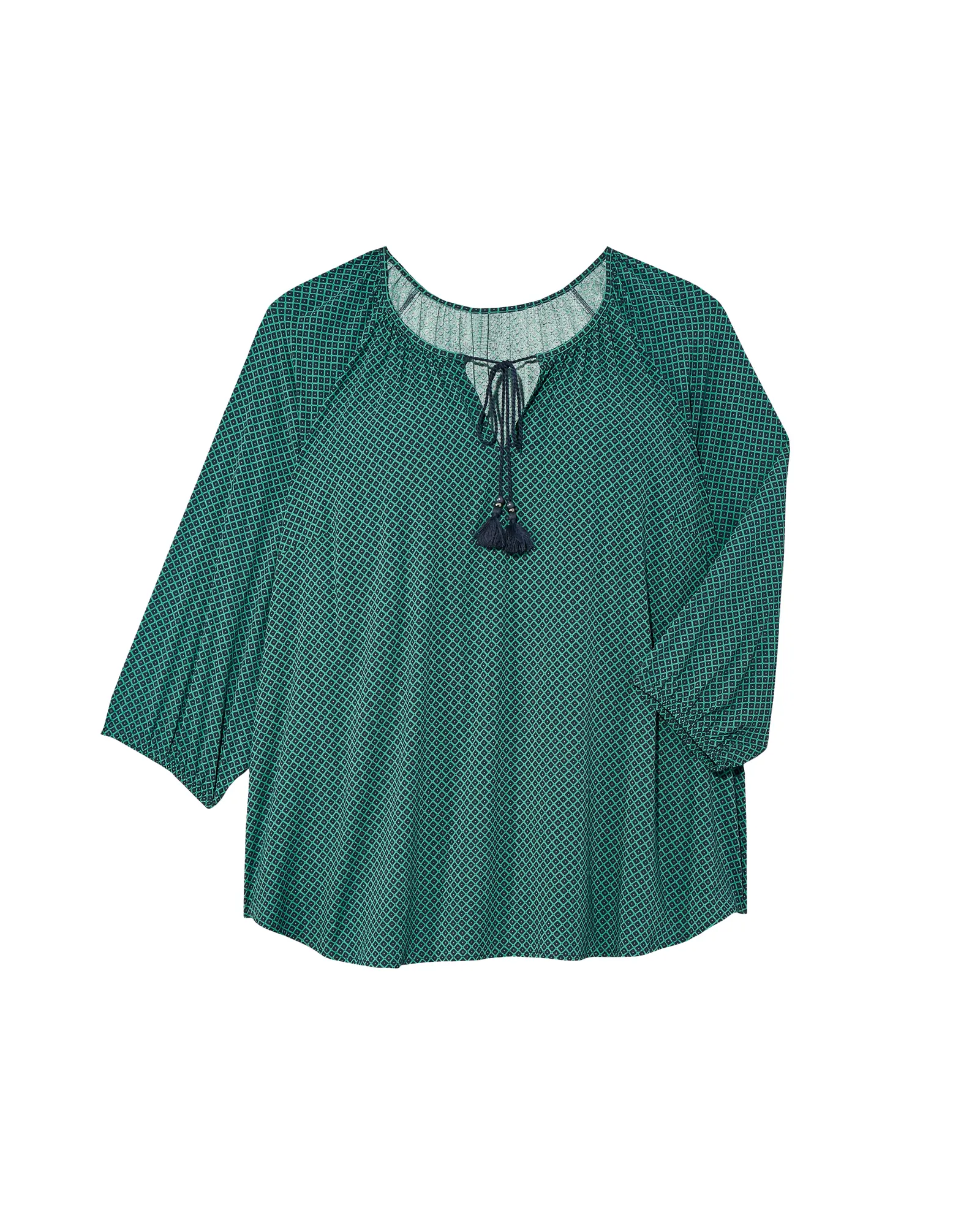 Ondine 3/4 Sleeve Peasant Blouse with Tassels | Navy / Teal